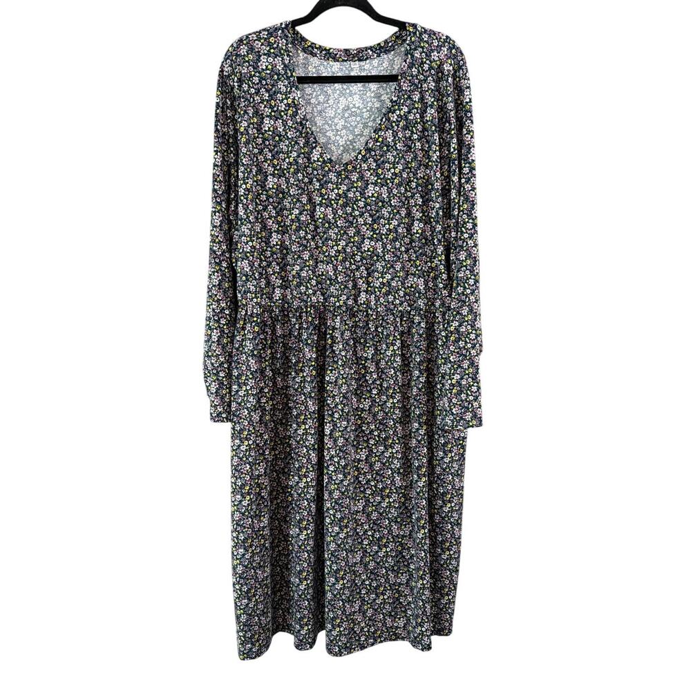 RITERA Women's Plus Size Blue Floral V-Neck Long Sleeve Dress Size 5X